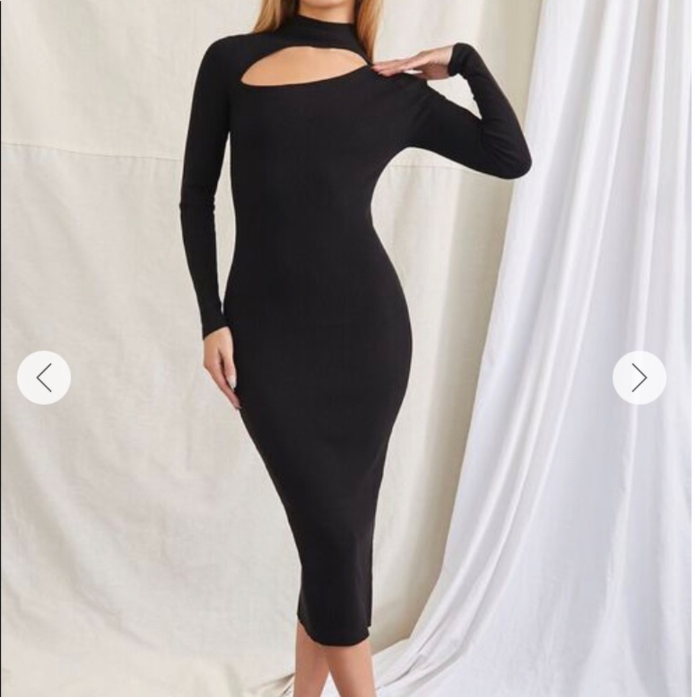 Midi Black Dress with Cutout